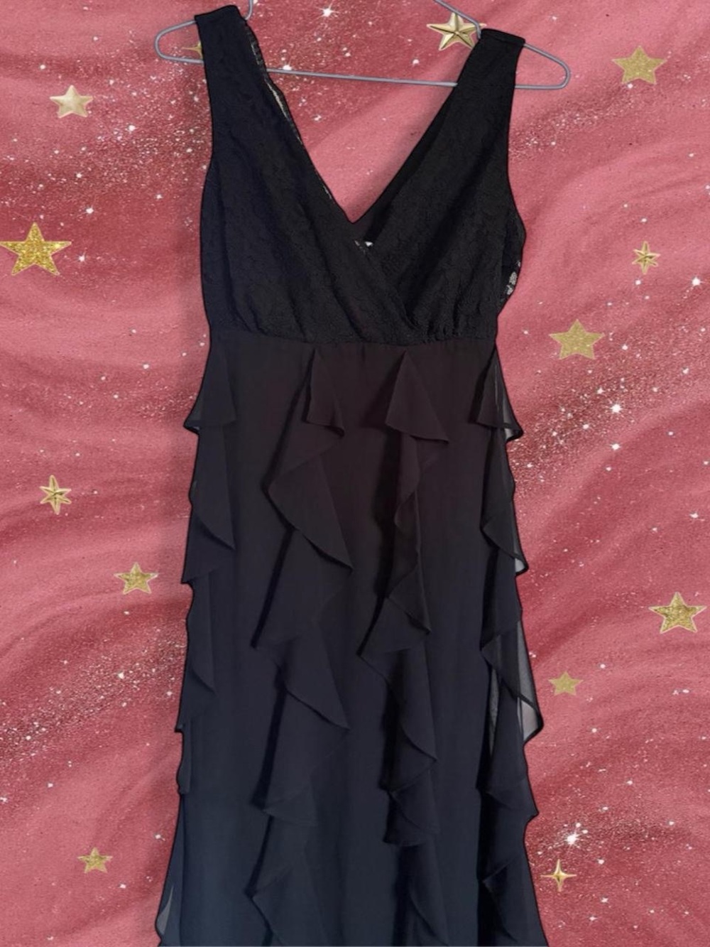 Jessica Howard Black Sleeveless V-Neck Ruffle Maxi Dress